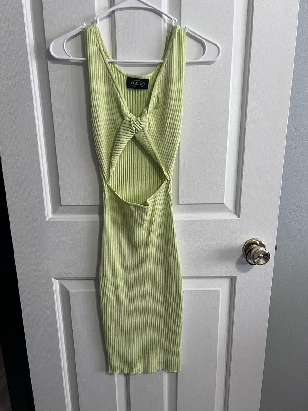 Cider Lime Ribbed Knot Cutout Backless Dress
